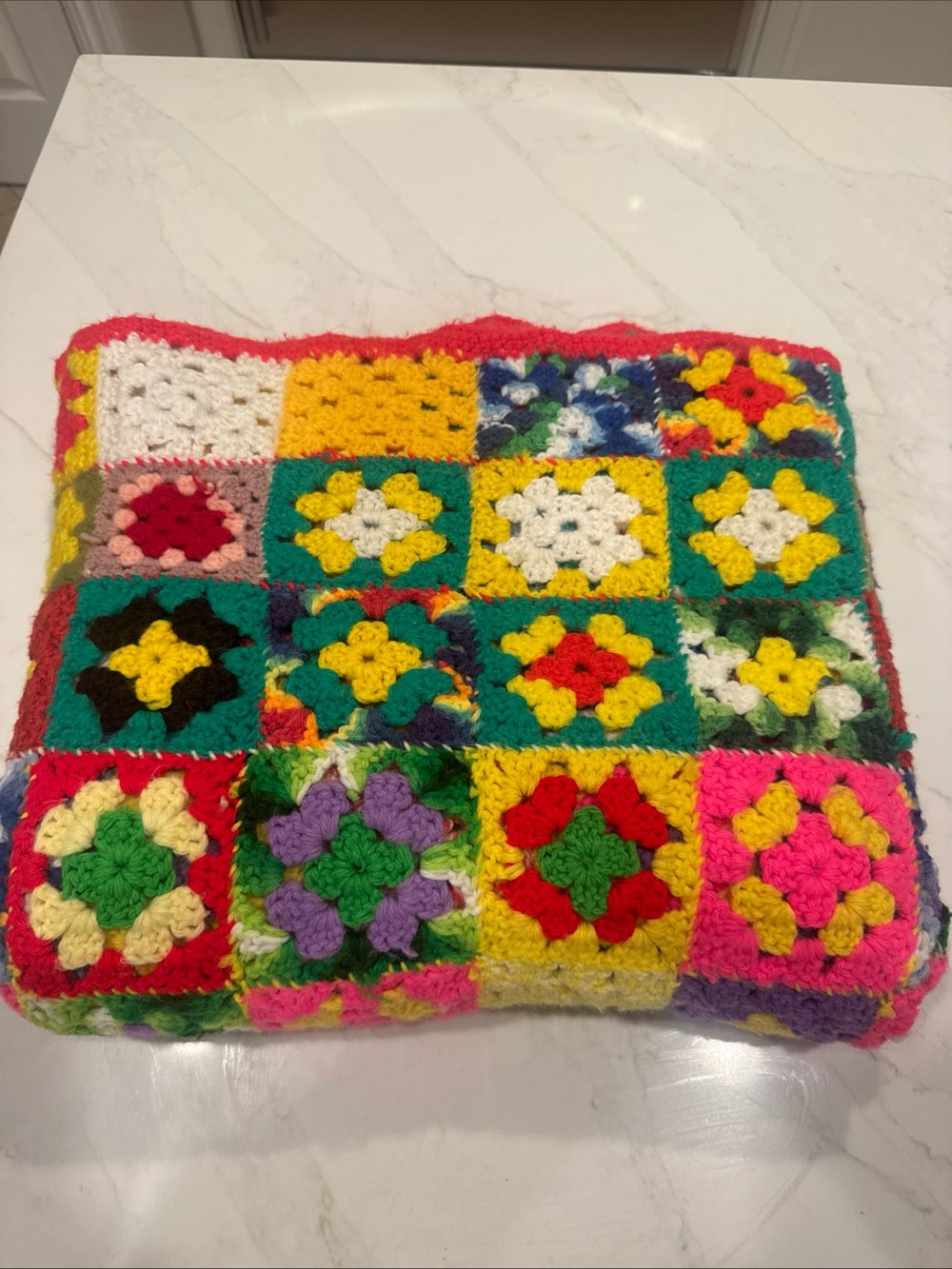 Handmade Multicolor Crochet Granny Square Throw Afghan Colorful Flowers Vintage